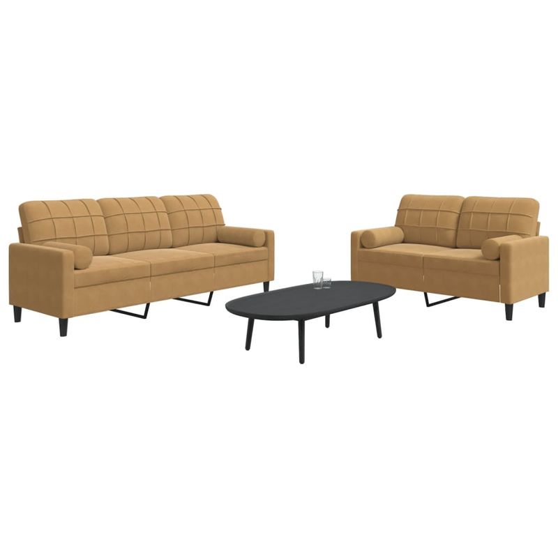 Casa si Gradina - Mobilier - Seturi de mobilier - Seturi living - Set de canapele cu perne/rulouri, 2 piese, maro, catifea - Infinity.ro