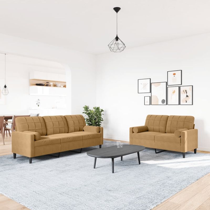 Casa si Gradina - Mobilier - Seturi de mobilier - Seturi living - Set de canapele cu perne/rulouri, 2 piese, maro, catifea - Infinity.ro