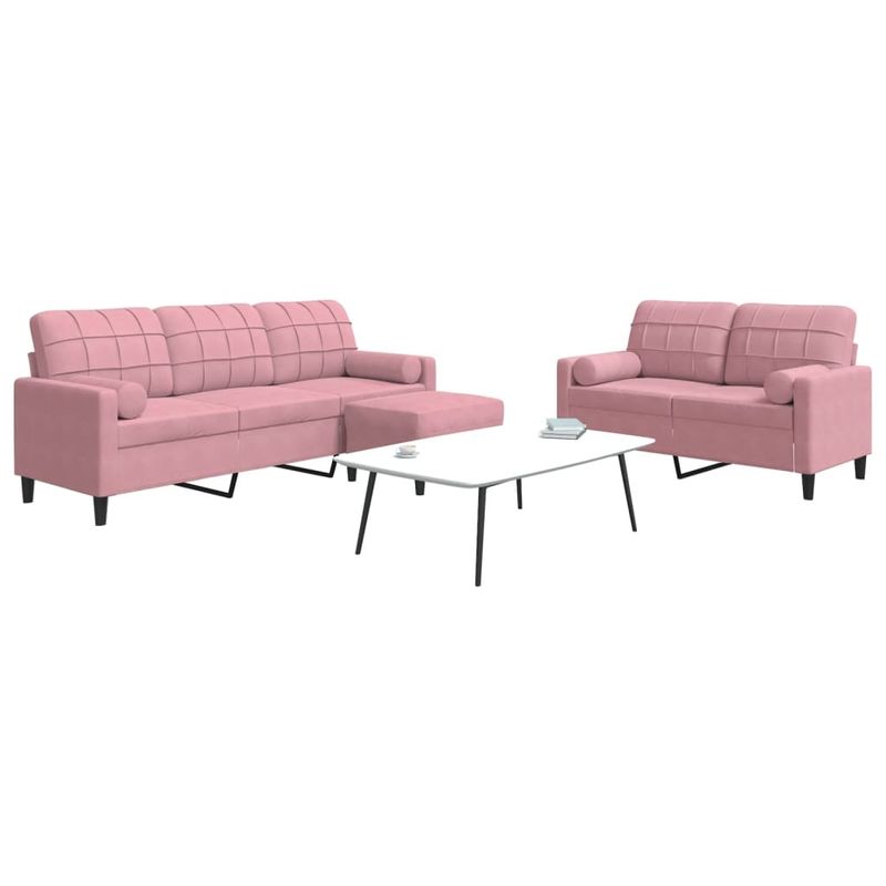 Casa si Gradina - Mobilier - Seturi de mobilier - Seturi living - Set canapele cu perne/rulouri, 3 piese, roz, catifea - Infinity.ro