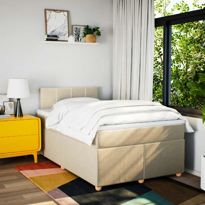 Casa si Gradina - Mobilier - Paturi si accesorii - Paturi - Pat box spring cu saltea, crem, 120x200 cm, textil - Infinity.ro