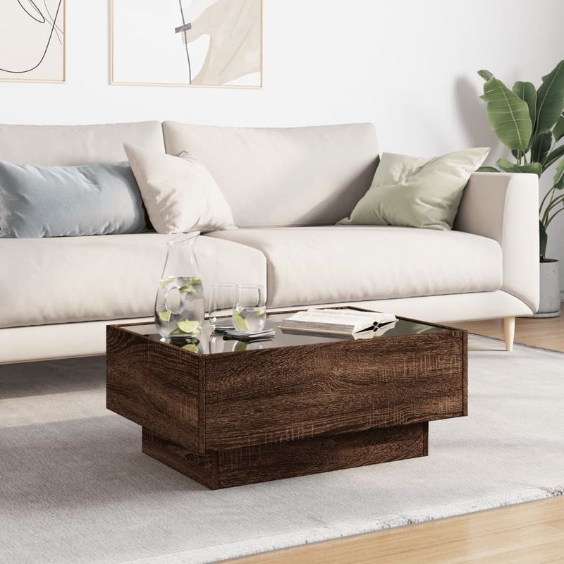 Casa si Gradina - Mobilier - Mese si birouri - Masute de cafea - Masuta de cafea cu LED stejar maro 70x50x30 cm lemn prelucrat - Infinity.ro