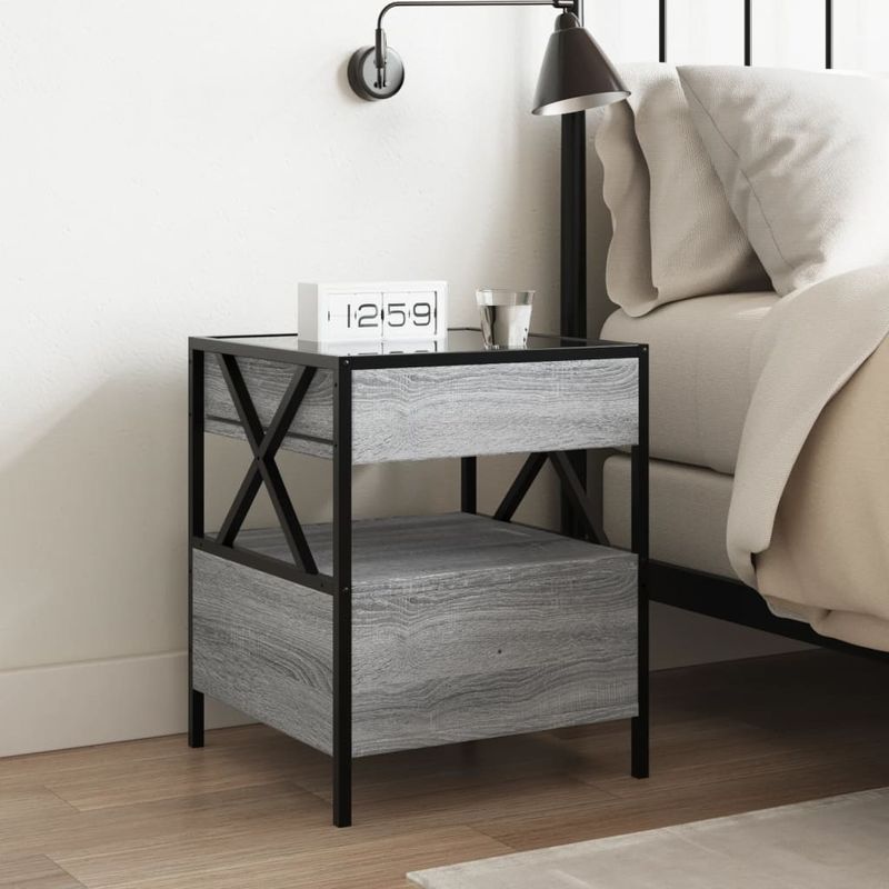Casa si Gradina - Mobilier - Comode si corpuri - Noptiere - Noptiera cu LED infinity, gri sonoma, 40x40x51 cm - Infinity.ro