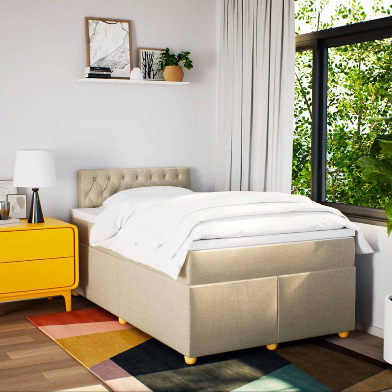 Casa si Gradina - Mobilier - Paturi si accesorii - Paturi - Pat box spring cu saltea, crem, 120x200 cm, textil - Infinity.ro
