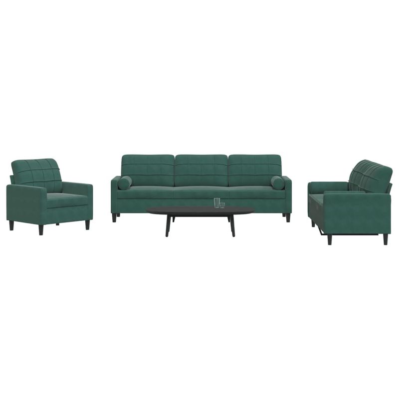 Casa si Gradina - Mobilier - Seturi de mobilier - Seturi living - Set canapele cu perne/rulouri, 3 piese, verde inchis, catifea - Infinity.ro