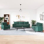 Casa si Gradina - Mobilier - Seturi de mobilier - Seturi living - Set canapele cu perne/rulouri, 3 piese, verde inchis, catifea - Infinity.ro