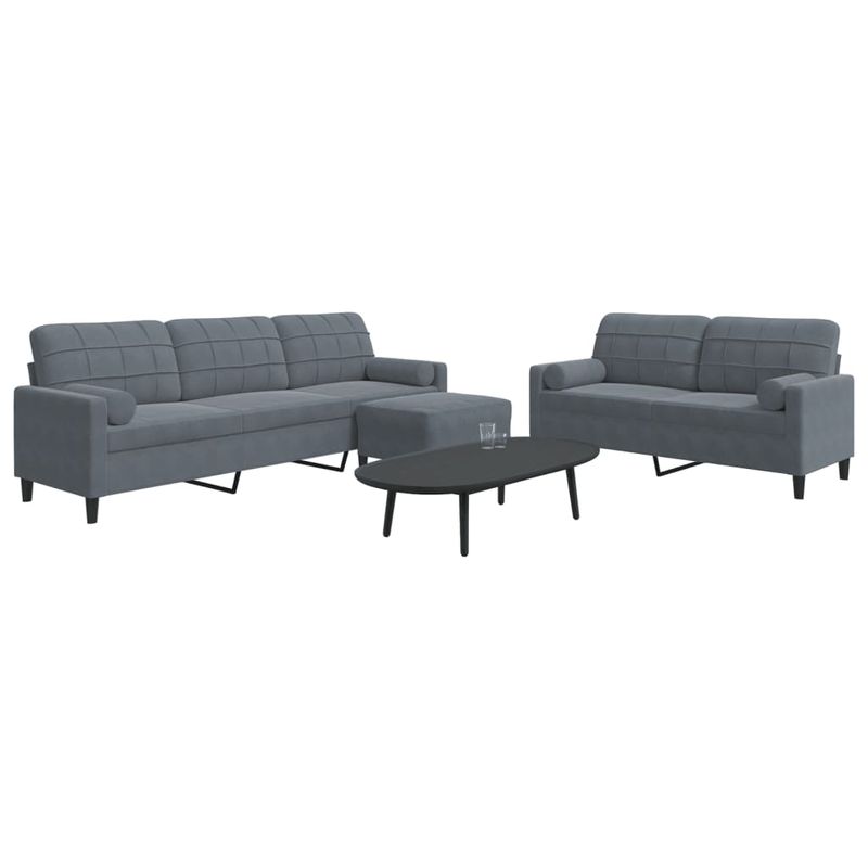 Casa si Gradina - Mobilier - Seturi de mobilier - Seturi living - Set de canapele cu perne/rulouri, 3 piese, gri inchis, catifea - Infinity.ro