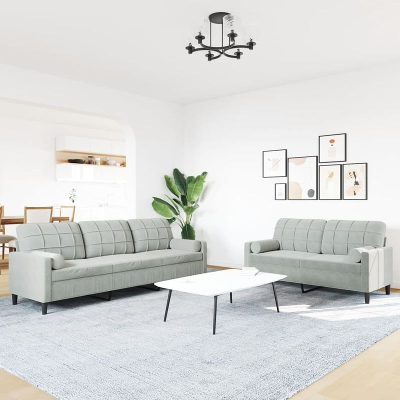 Casa si Gradina - Mobilier - Seturi de mobilier - Seturi living - Set de canapele cu perne, 2 piese, gri deschis, catifea - Infinity.ro