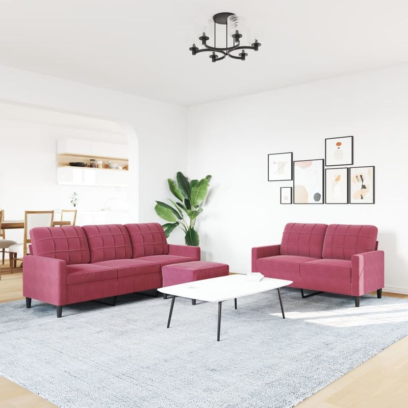 Casa si Gradina - Mobilier - Seturi de mobilier - Seturi living - Set canapea cu perne, 3 piese, rosu vin, catifea - Infinity.ro