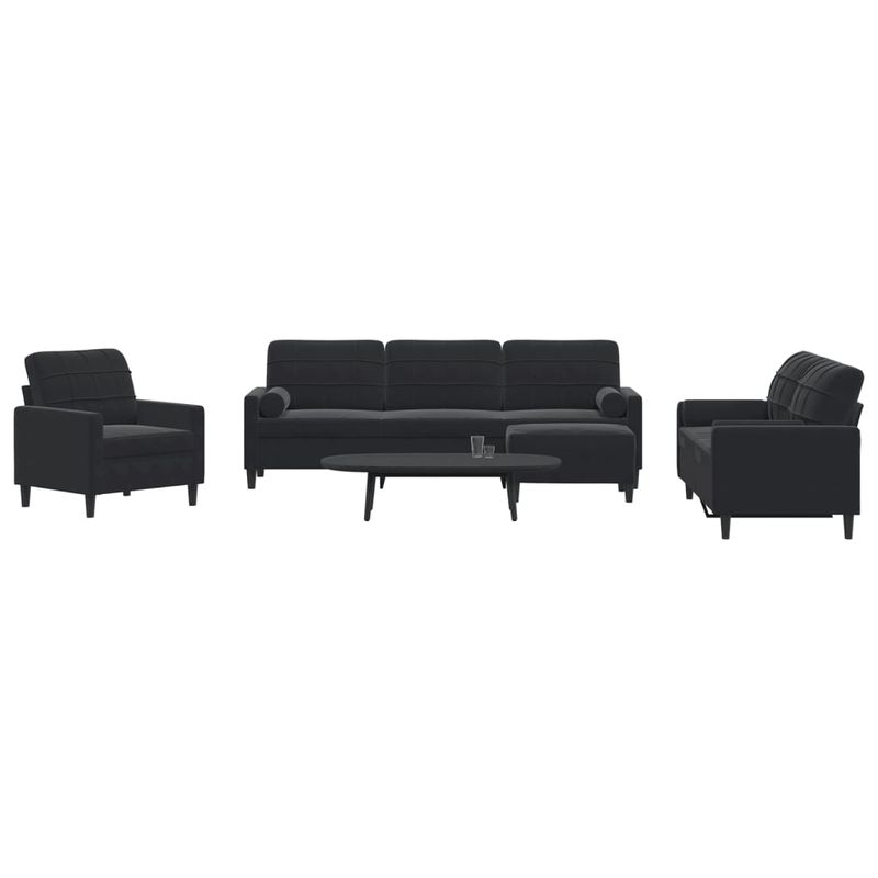Casa si Gradina - Mobilier - Seturi de mobilier - Seturi living - Set de canapele cu perne/rulouri, 4 piese, negru, catifea - Infinity.ro