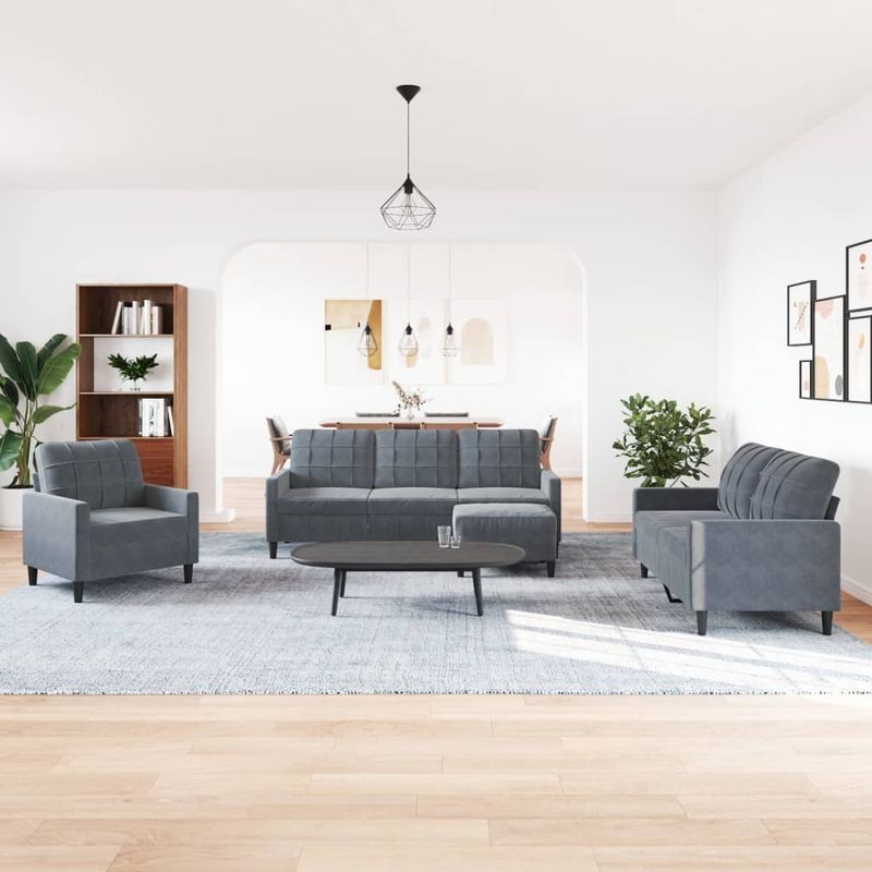 Casa si Gradina - Mobilier - Seturi de mobilier - Seturi living - Set de canapele cu perne, 4 piese, gri inchis, catifea - Infinity.ro