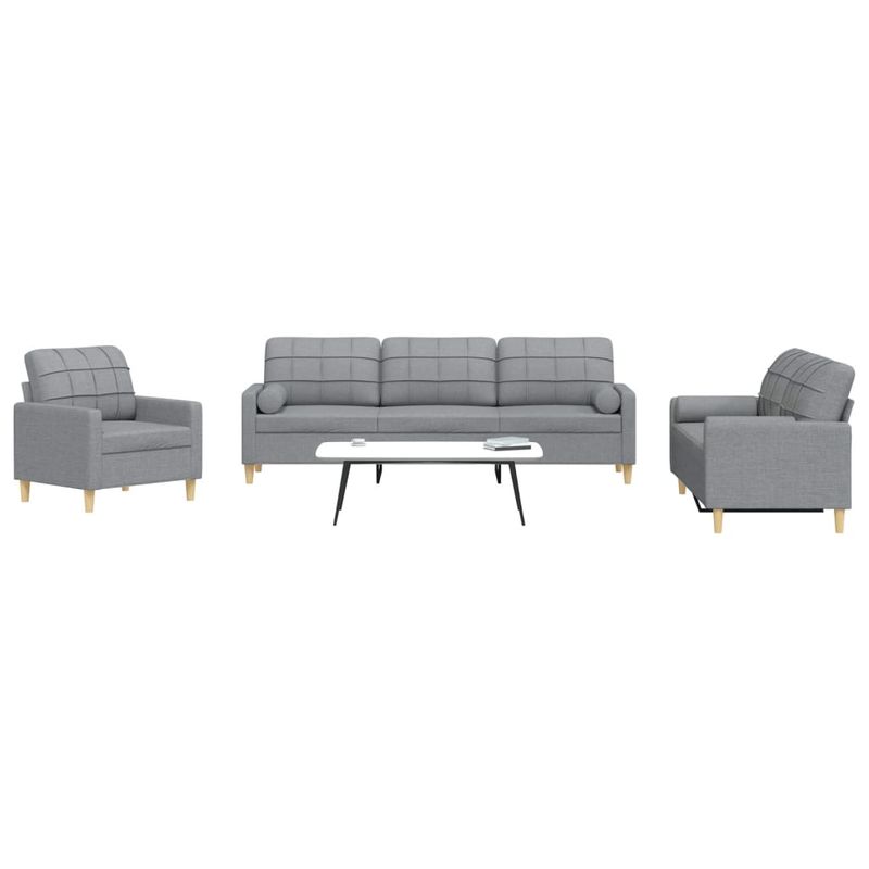 Casa si Gradina - Mobilier - Seturi de mobilier - Seturi living - Set de canapele cu perne, 3 piese, gri deschis, textil - Infinity.ro