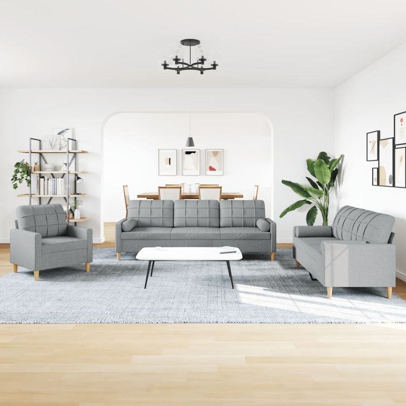 Casa si Gradina - Mobilier - Seturi de mobilier - Seturi living - Set de canapele cu perne, 3 piese, gri deschis, textil - Infinity.ro