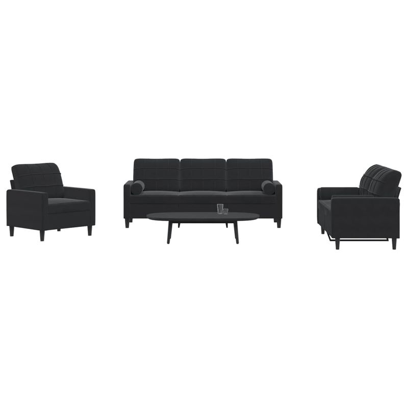 Casa si Gradina - Mobilier - Seturi de mobilier - Seturi living - Set de canapele cu perne/rulouri, 3 piese, negru, catifea - Infinity.ro