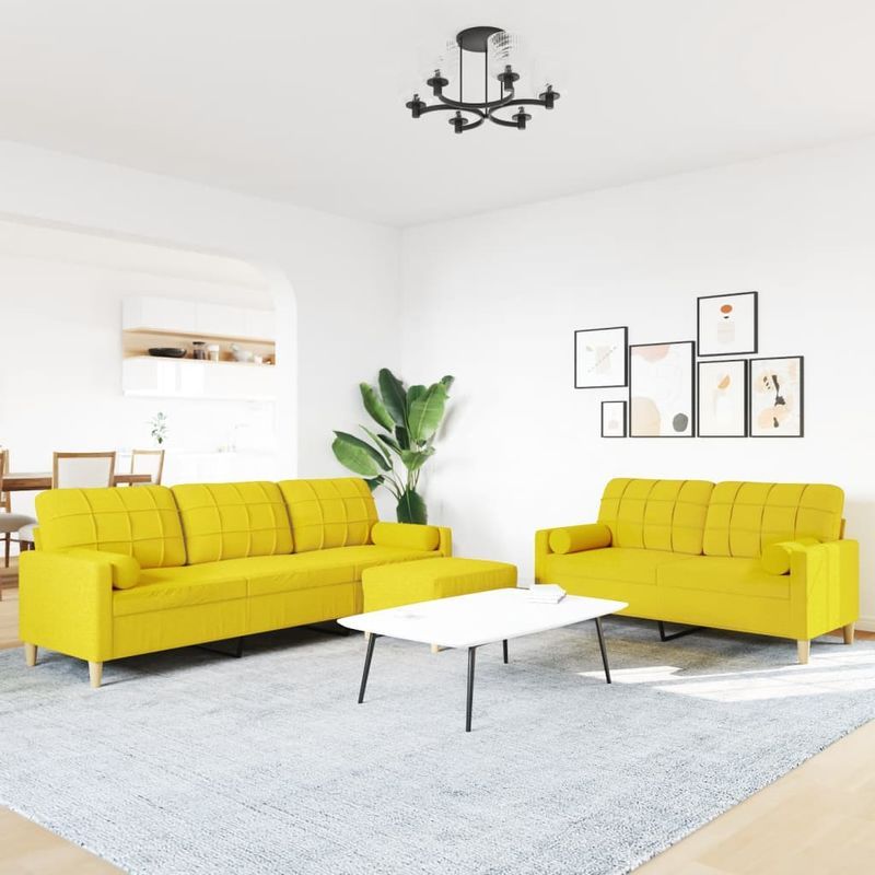 Casa si Gradina - Mobilier - Seturi de mobilier - Seturi living - Set canapele cu taburet/perne, 3 piese, galben deschis, textil - Infinity.ro