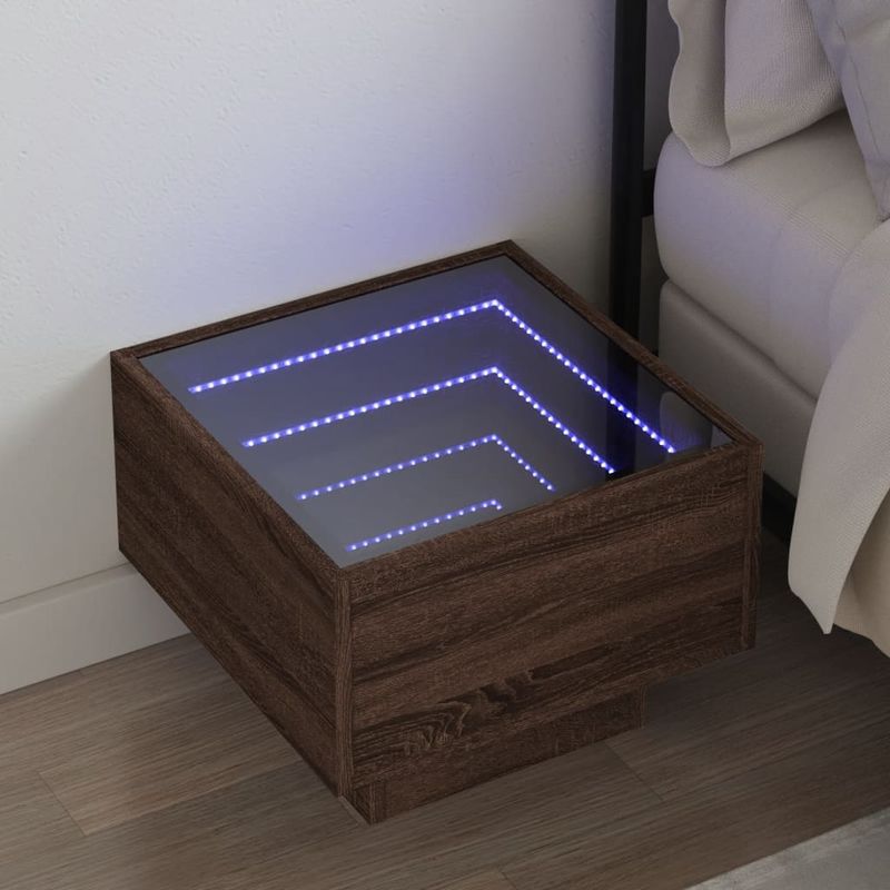 Casa si Gradina - Mobilier - Comode si corpuri - Noptiere - Noptiera cu LED infinity, stejar maro, 40x40x30 cm - Infinity.ro