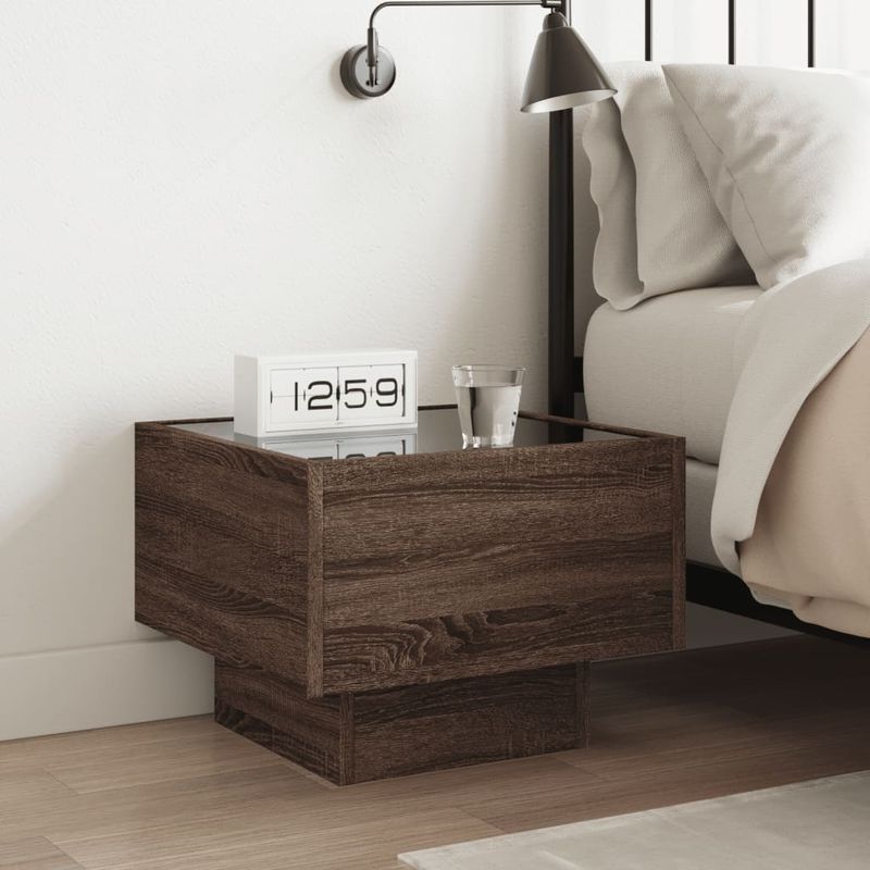 Casa si Gradina - Mobilier - Comode si corpuri - Noptiere - Noptiera cu LED infinity, stejar maro, 40x40x30 cm - Infinity.ro
