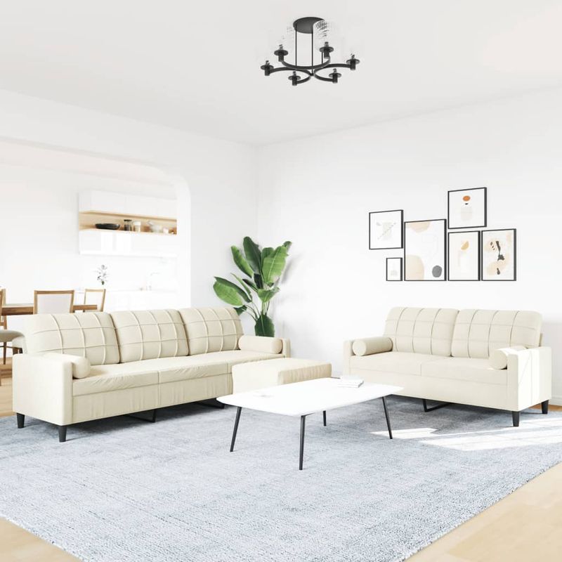 Casa si Gradina - Mobilier - Seturi de mobilier - Seturi living - Set de canapele cu perne/rulouri, 3 piese, crem, catifea - Infinity.ro