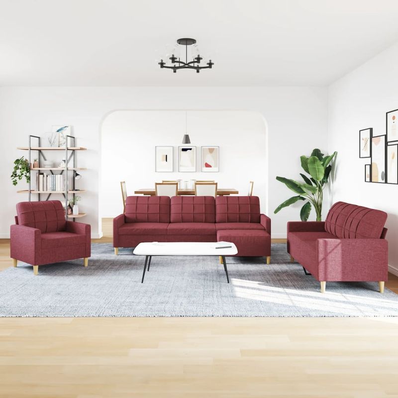 Casa si Gradina - Mobilier - Seturi de mobilier - Seturi living - Set canapele cu taburet, 4 piese, rosu vin, material textil - Infinity.ro