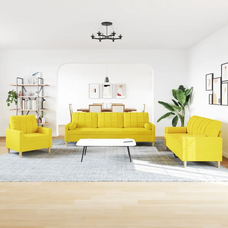 Casa si Gradina - Mobilier - Seturi de mobilier - Seturi living - Set de canapele cu perne rulou, 3 piese, galben deschis, textil - Infinity.ro