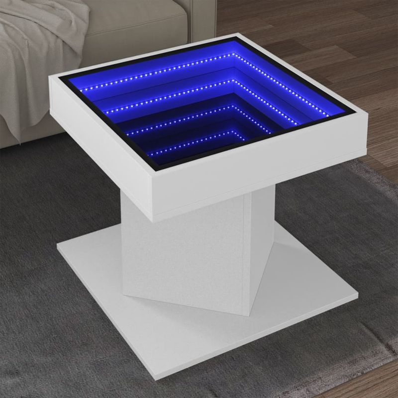 Casa si Gradina - Mobilier - Mese si birouri - Masute de cafea - Masuta de cafea cu LED, alb, 50x50x45 cm, lemn prelucrat - Infinity.ro