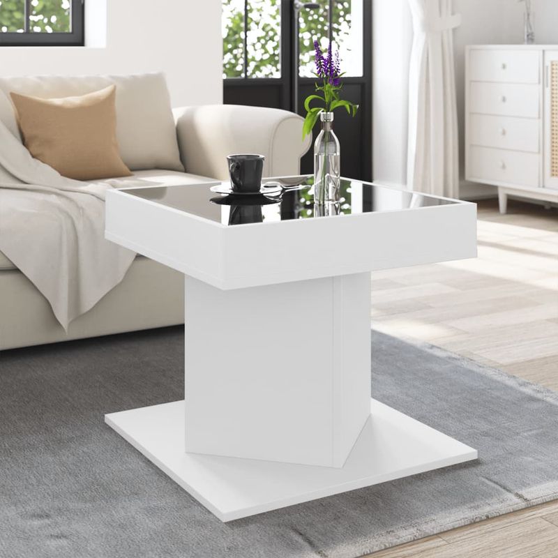 Casa si Gradina - Mobilier - Mese si birouri - Masute de cafea - Masuta de cafea cu LED, alb, 50x50x45 cm, lemn prelucrat - Infinity.ro
