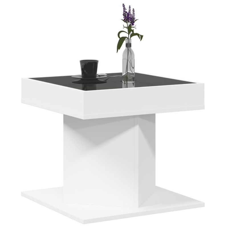 Casa si Gradina - Mobilier - Mese si birouri - Masute de cafea - Masuta de cafea cu LED, alb, 50x50x45 cm, lemn prelucrat - Infinity.ro