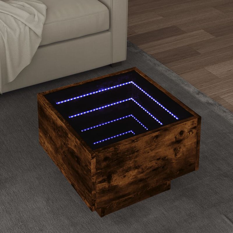 Casa si Gradina - Mobilier - Mese si birouri - Masute de cafea - Masa laterala cu LED stejar fumuriu 40x40x30 cm lemn prelucrat - Infinity.ro