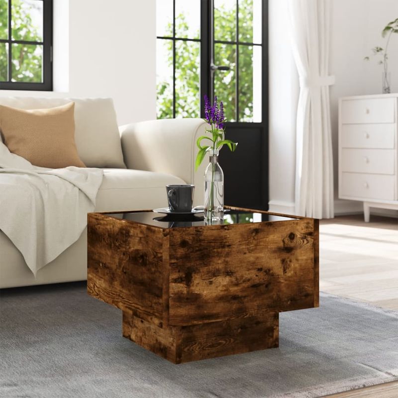 Casa si Gradina - Mobilier - Mese si birouri - Masute de cafea - Masa laterala cu LED stejar fumuriu 40x40x30 cm lemn prelucrat - Infinity.ro