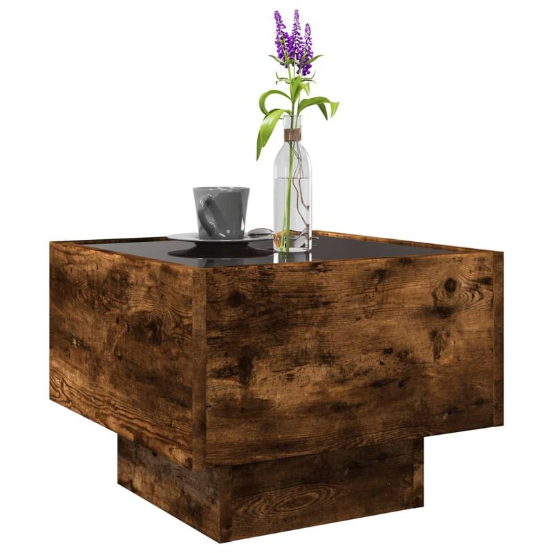 Casa si Gradina - Mobilier - Mese si birouri - Masute de cafea - Masa laterala cu LED stejar fumuriu 40x40x30 cm lemn prelucrat - Infinity.ro