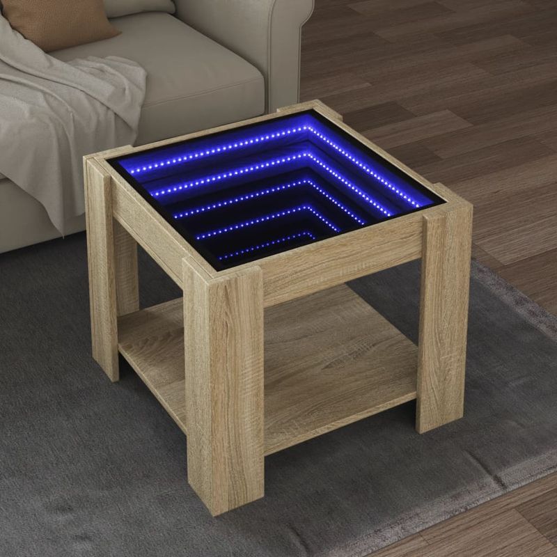 Casa si Gradina - Mobilier - Mese si birouri - Masute de cafea - Masuta de cafea cu LED stejar sonoma 53x53x45 cm lemn prelucrat - Infinity.ro