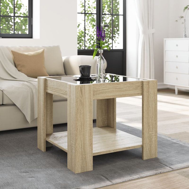 Casa si Gradina - Mobilier - Mese si birouri - Masute de cafea - Masuta de cafea cu LED stejar sonoma 53x53x45 cm lemn prelucrat - Infinity.ro