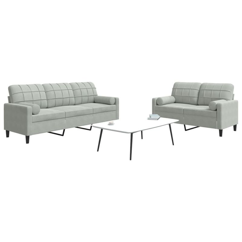 Casa si Gradina - Mobilier - Seturi de mobilier - Seturi living - Set de canapele cu perne, 2 piese, gri deschis, catifea - Infinity.ro