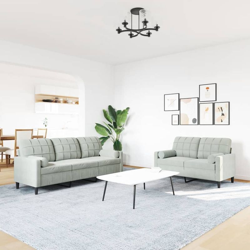 Casa si Gradina - Mobilier - Seturi de mobilier - Seturi living - Set de canapele cu perne, 2 piese, gri deschis, catifea - Infinity.ro