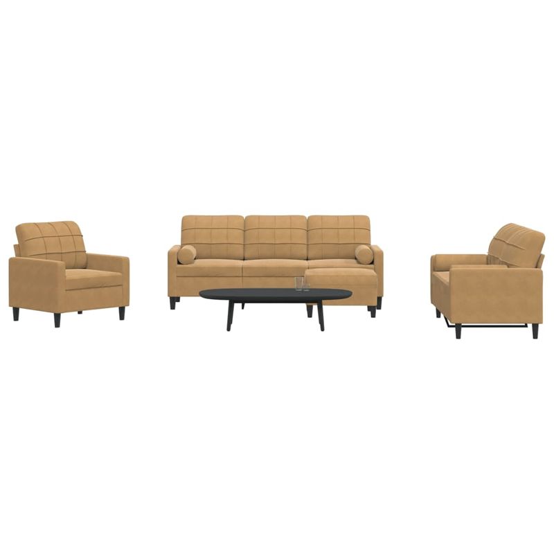 Casa si Gradina - Mobilier - Seturi de mobilier - Seturi living - Set de canapele cu perne/rulouri, 4 piese, maro, catifea - Infinity.ro