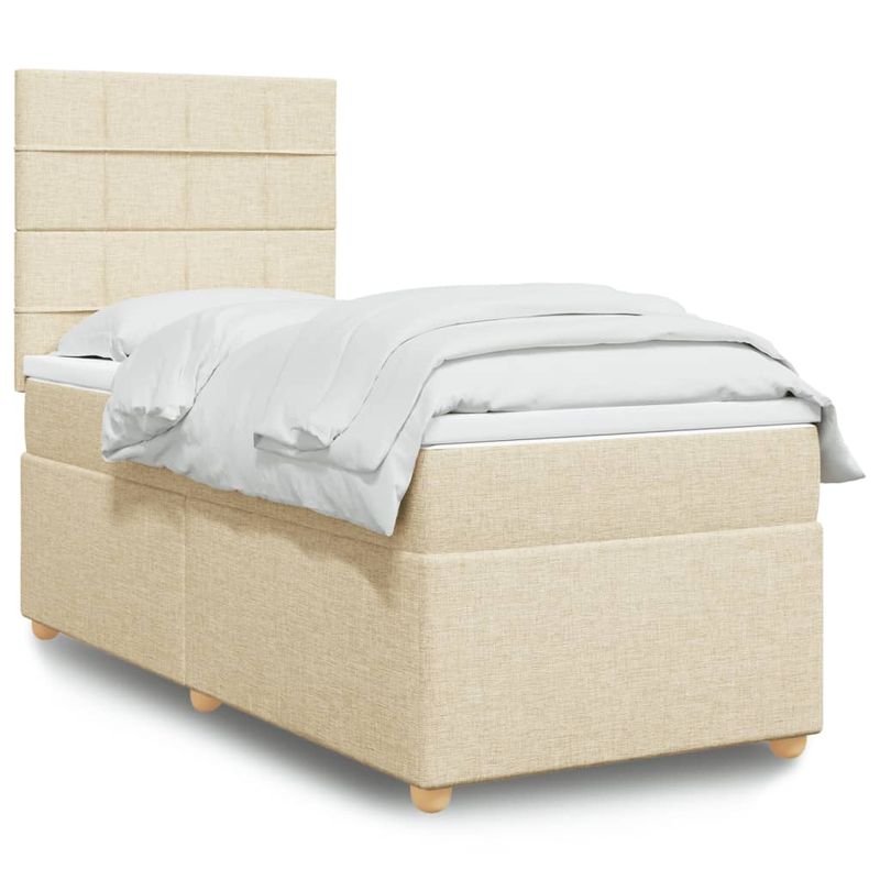 Casa si Gradina - Mobilier - Paturi si accesorii - Paturi - Pat box spring cu saltea, crem, 100x200 cm, textil - Infinity.ro