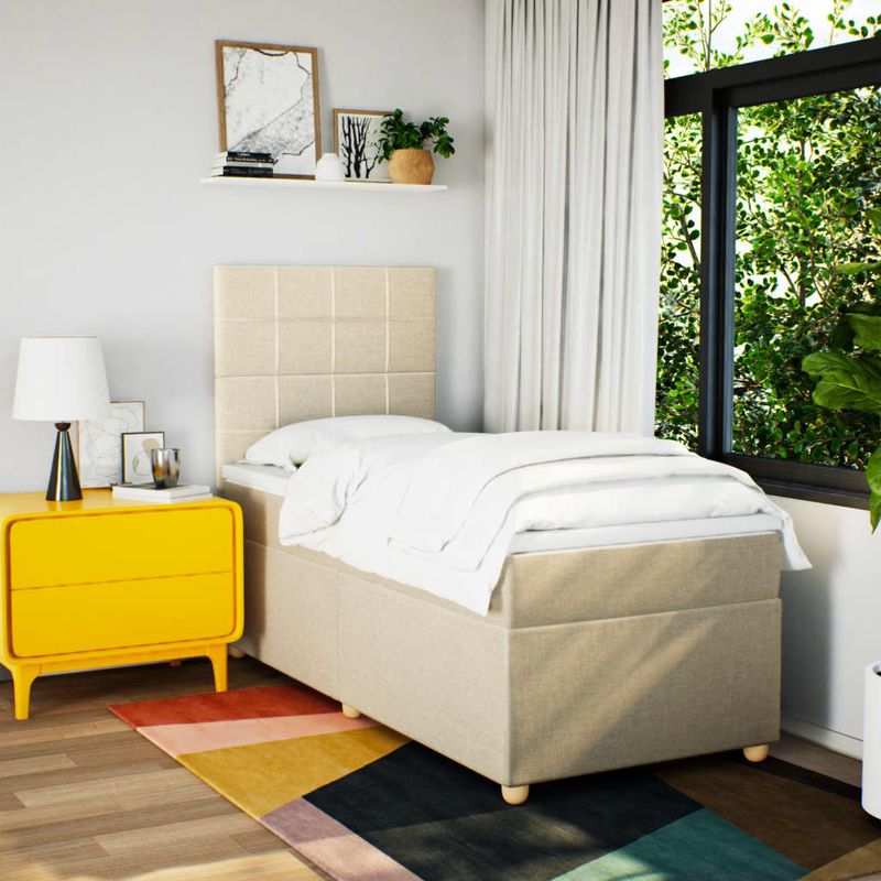 Casa si Gradina - Mobilier - Paturi si accesorii - Paturi - Pat box spring cu saltea, crem, 100x200 cm, textil - Infinity.ro