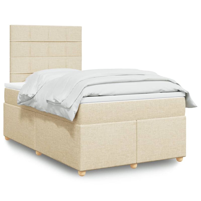 Casa si Gradina - Mobilier - Paturi si accesorii - Paturi - Pat box spring cu saltea, crem, 120x200 cm, textil - Infinity.ro