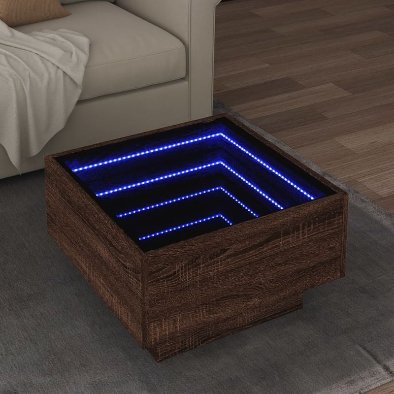 Casa si Gradina - Mobilier - Mese si birouri - Masute de cafea - Masuta de cafea cu LED stejar maro 50x50x30 cm lemn prelucrat - Infinity.ro