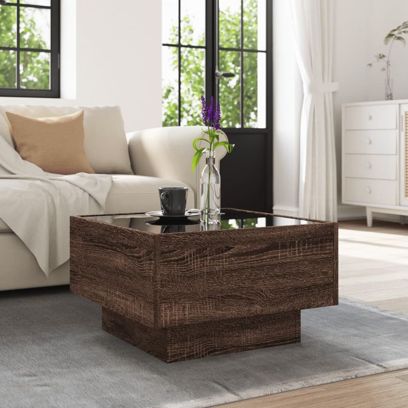 Casa si Gradina - Mobilier - Mese si birouri - Masute de cafea - Masuta de cafea cu LED stejar maro 50x50x30 cm lemn prelucrat - Infinity.ro