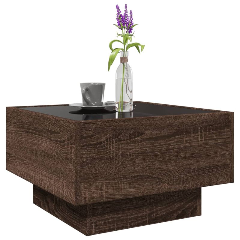 Casa si Gradina - Mobilier - Mese si birouri - Masute de cafea - Masuta de cafea cu LED stejar maro 50x50x30 cm lemn prelucrat - Infinity.ro