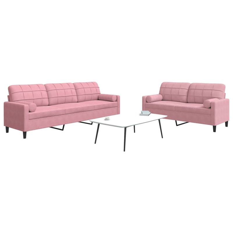 Casa si Gradina - Mobilier - Seturi de mobilier - Seturi living - Set canapele cu perne/rulouri, 2 piese, roz, catifea - Infinity.ro
