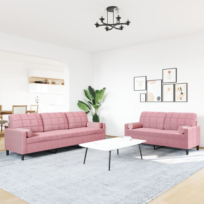 Casa si Gradina - Mobilier - Seturi de mobilier - Seturi living - Set canapele cu perne/rulouri, 2 piese, roz, catifea - Infinity.ro