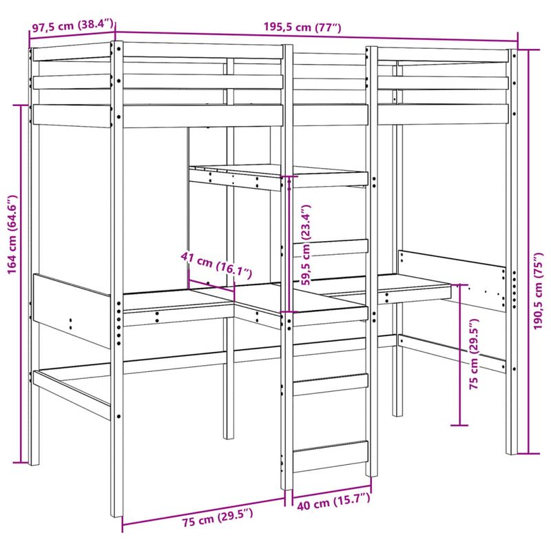 Casa si Gradina - Mobilier - Paturi si accesorii - Paturi - Cadru pat supraetajat fara saltea alb 90x190cm cm lemn masiv pin - Infinity.ro