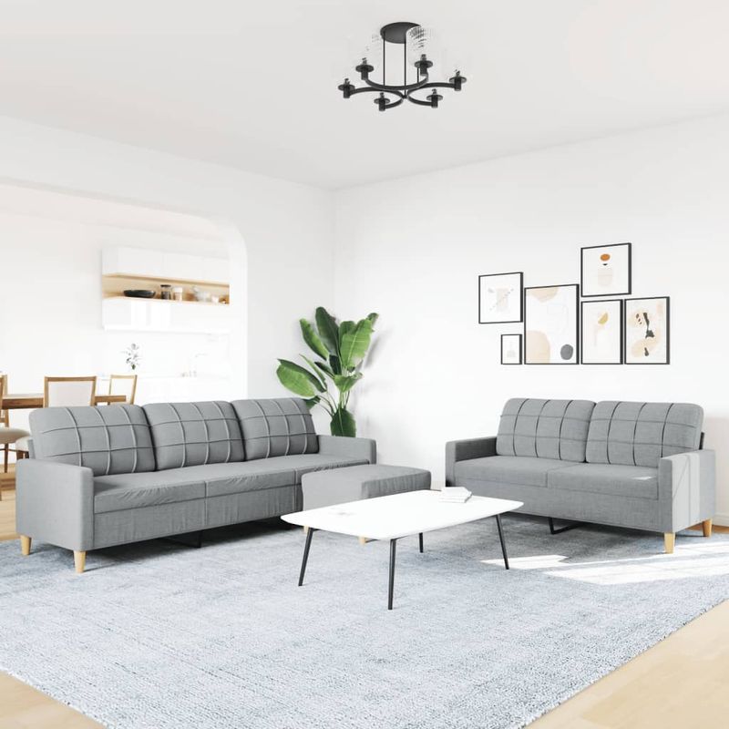 Casa si Gradina - Mobilier - Seturi de mobilier - Seturi living - Set canapele cu taburet, 3 piese, gri deschis, textil - Infinity.ro