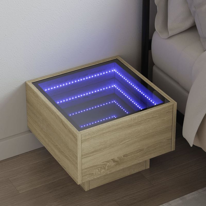 Casa si Gradina - Mobilier - Comode si corpuri - Noptiere - Noptiera cu LED infinity, stejar sonoma, 40x40x30 cm - Infinity.ro