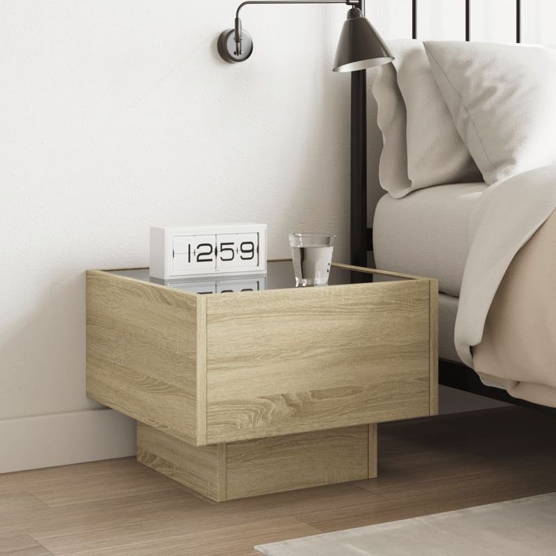 Casa si Gradina - Mobilier - Comode si corpuri - Noptiere - Noptiera cu LED infinity, stejar sonoma, 40x40x30 cm - Infinity.ro