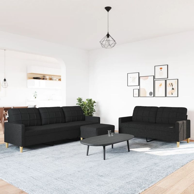 Casa si Gradina - Mobilier - Seturi de mobilier - Seturi living - Set de canapele cu taburet, 3 piese, negru, textil - Infinity.ro