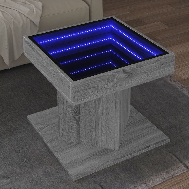 Casa si Gradina - Mobilier - Mese si birouri - Masute de cafea - Masuta de cafea cu LED sonoma gri 50x50x45cm lemn prelucrat - Infinity.ro