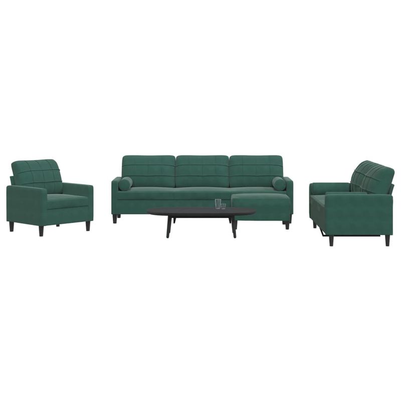 Casa si Gradina - Mobilier - Seturi de mobilier - Seturi living - Set canapele cu perne/rulouri, 4 piese, verde inchis, catifea - Infinity.ro