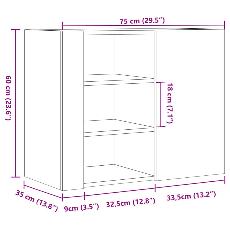 Casa si Gradina - Mobilier - Biblioteci si rafturi - Rafturi - Dulap de perete, gri sonoma, 75x35x60 cm, lemn compozit - Infinity.ro